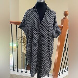 Mata Traders Blue, Black & Cream Geometric Print MINI DRESS SIZE L